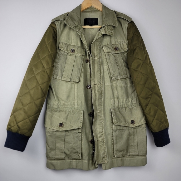 J Crew Jacket Military Green Quilt Sleeves size small - Picture 13 of 13
